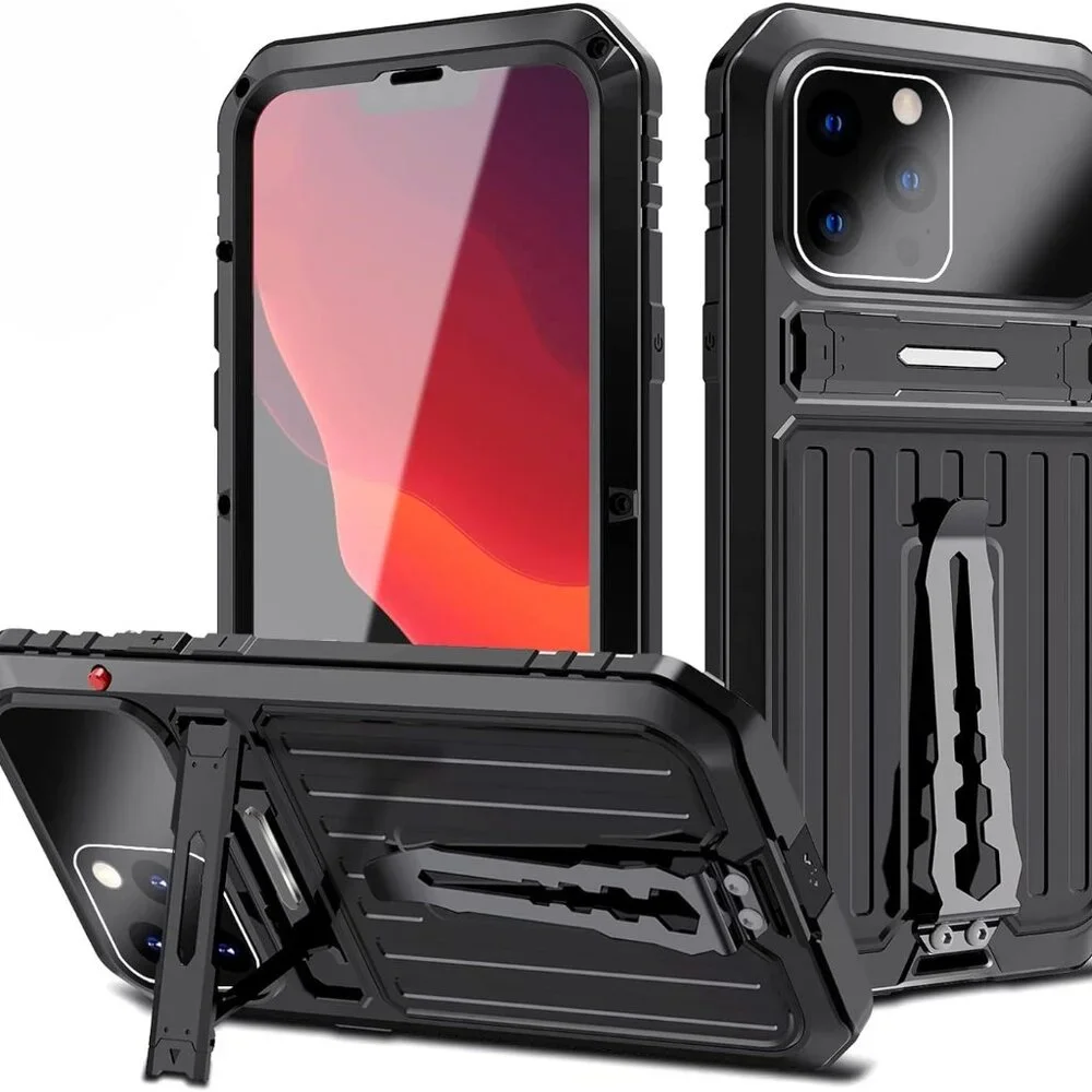 Aluminium Shockproof Case for iPhone 12–14 Pro / Pro Max Built-in Tempered Glass